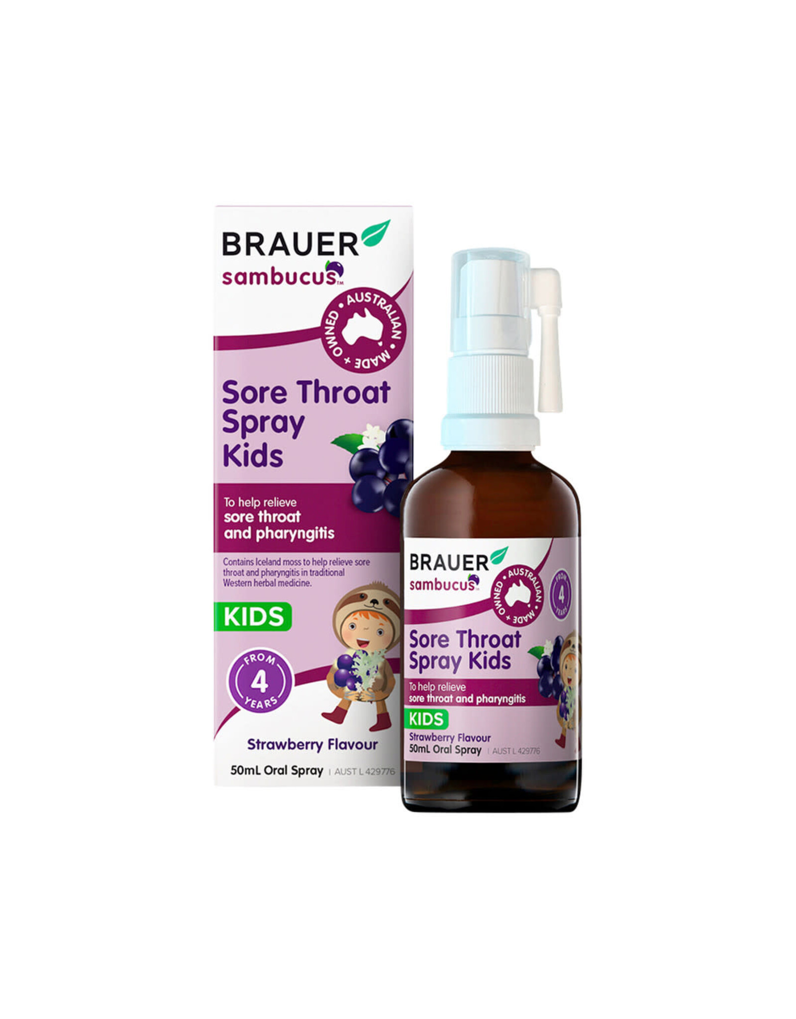 Brauer Sambucus Kids Sore Throat Spray Strawberry Flavour Oral Spray 50ml