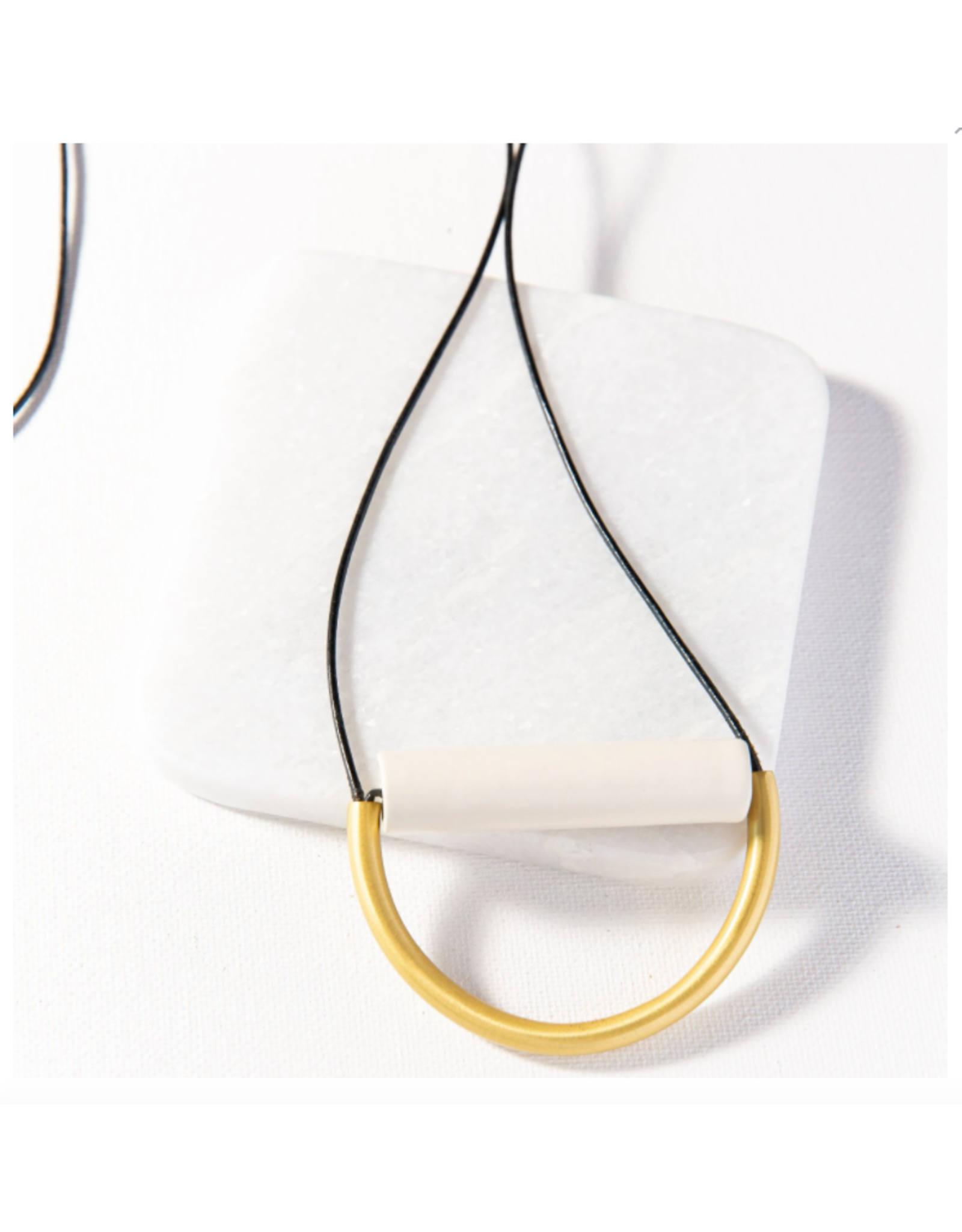 Ink + Alloy Ivory Ceramic And Brass Necklace With Leather Cord