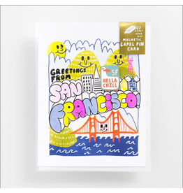 Greetings From SF Risograph Card w/Magnetic Lapel Pin