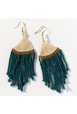 Ink + Alloy Peacock Ivory Gold Stripe Seed Bead Earrings