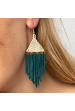 Ink + Alloy Peacock Ivory Gold Stripe Seed Bead Earrings