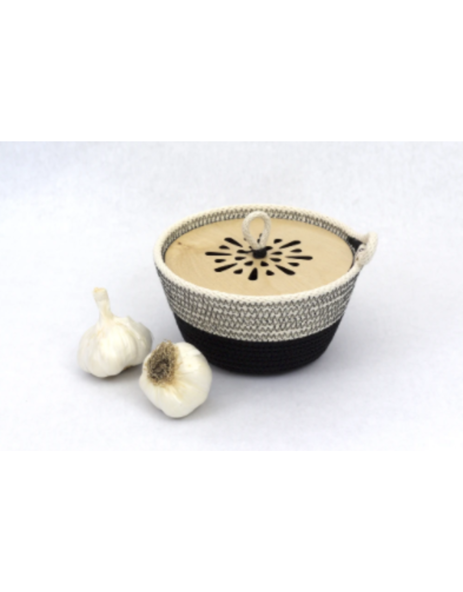 Woven Grey Garlic Bowl with Wooden Lid