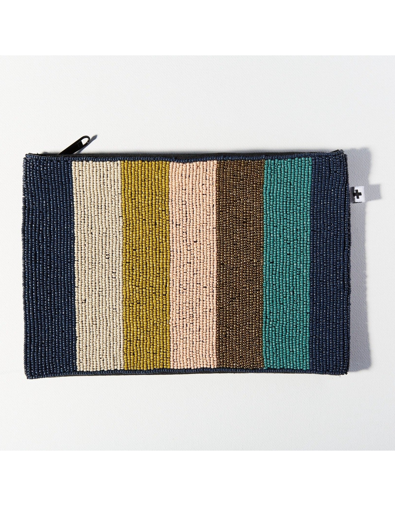 Ink + Alloy Teal Navy Pink Thick Stripe Seed Bead Clutch