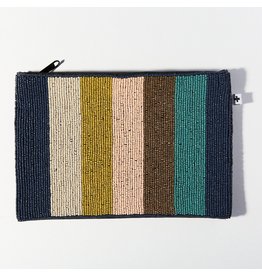 Ink + Alloy Teal Navy Pink Thick Stripe Seed Bead Clutch