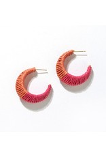 Ink + Alloy Coral Hot Pink Raffia Wrapped Hoop Earings