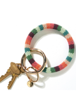 Ink + Alloy Pink Port Mint Teal Stripe Seed Bead Key Ring