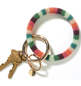 Ink + Alloy Pink Port Mint Teal Stripe Seed Bead Key Ring