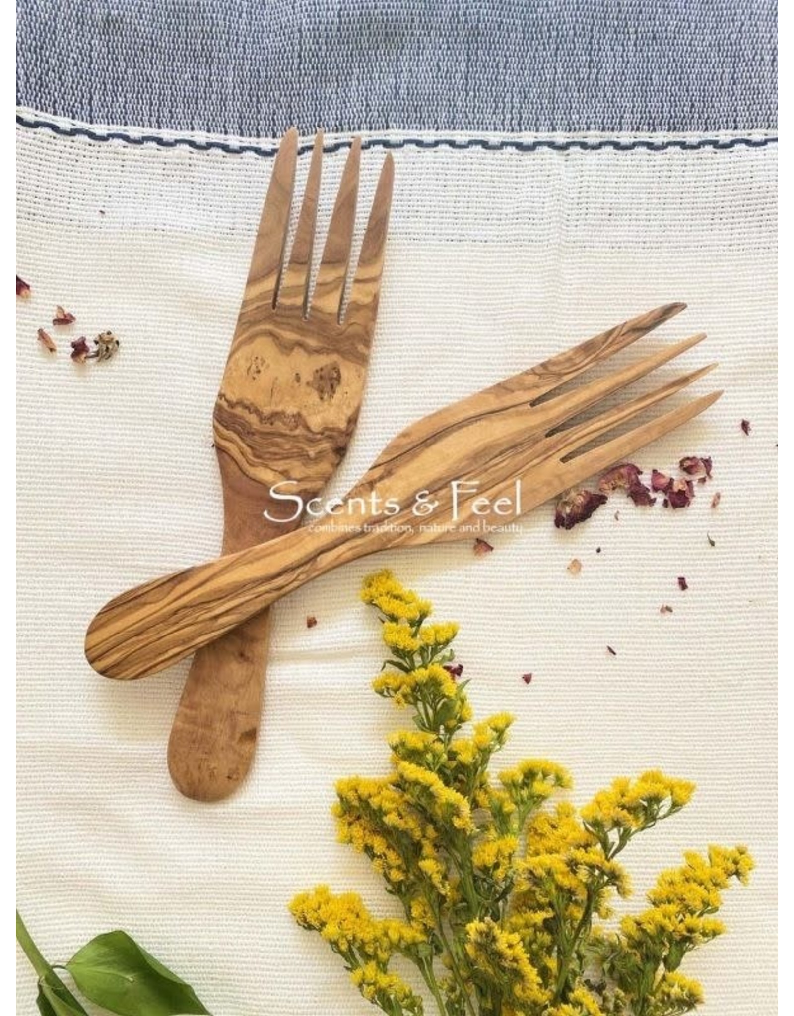 Olive Wood Modern Forks Salad Set