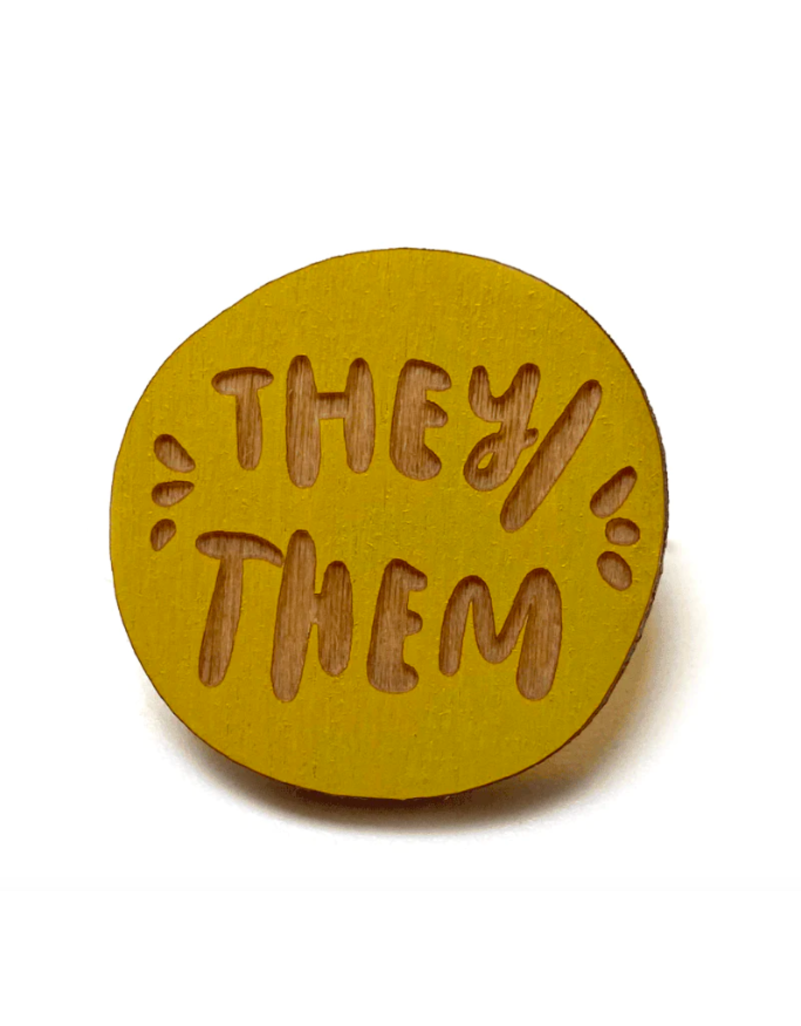 SnowMade Magnetic Laser-engraved Pronoun Pins  Mustard, They/Them