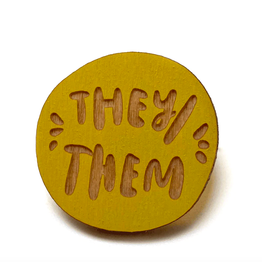 SnowMade Magnetic Laser-engraved Pronoun Pins  Mustard, They/Them
