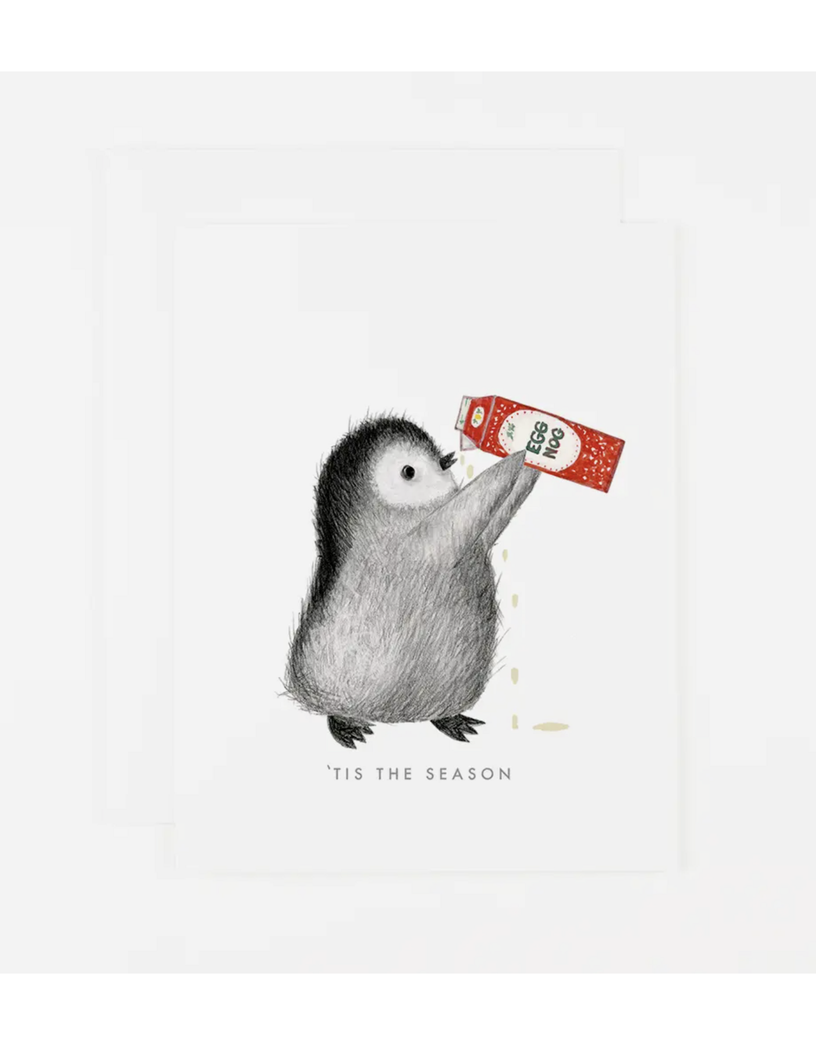Dear Hancock Penguin Drinking Eggnog Card