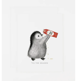 Dear Hancock Penguin Drinking Eggnog Card