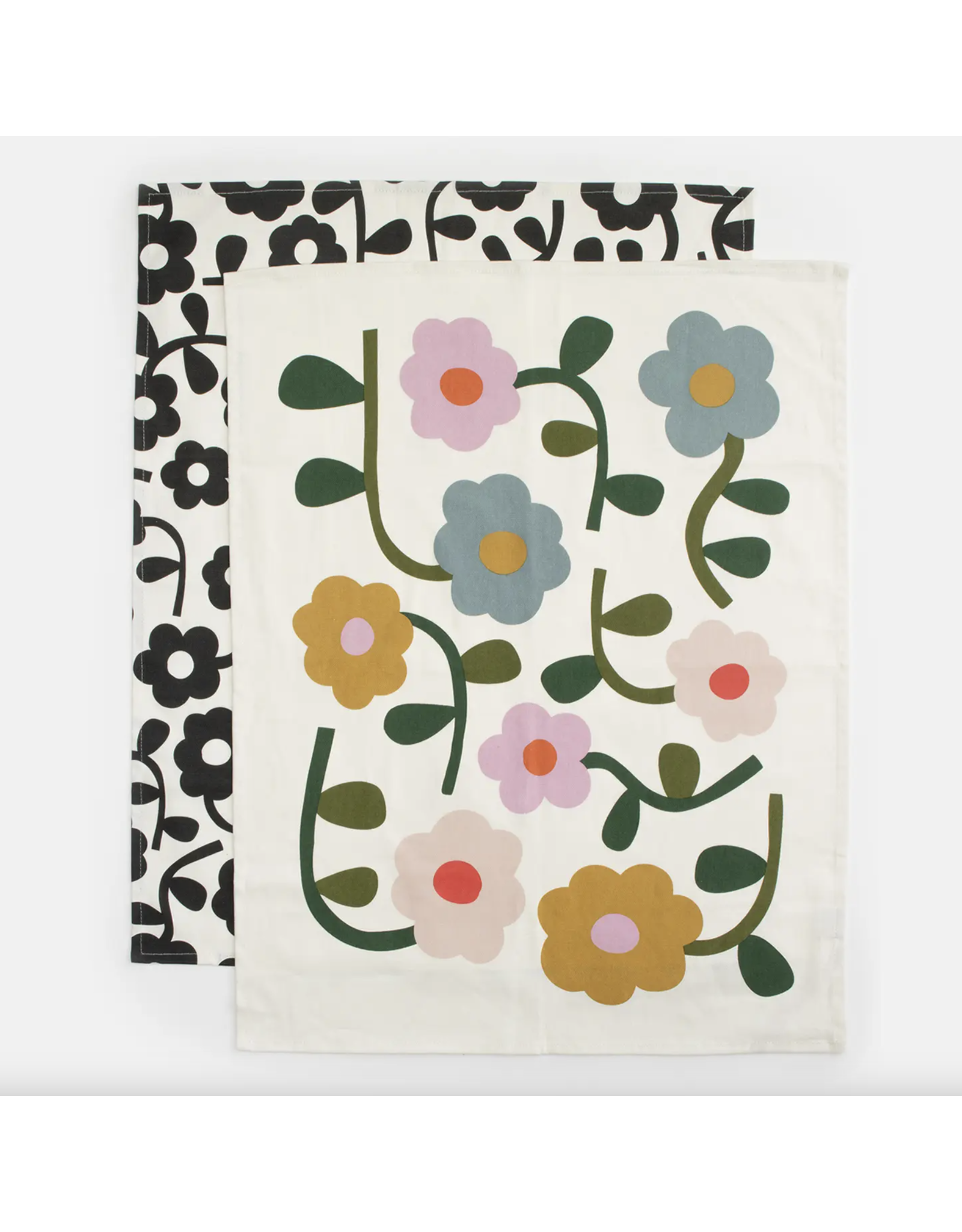 Caroline Gardner Multi/Mono Floral Set of 2 Tea Towels