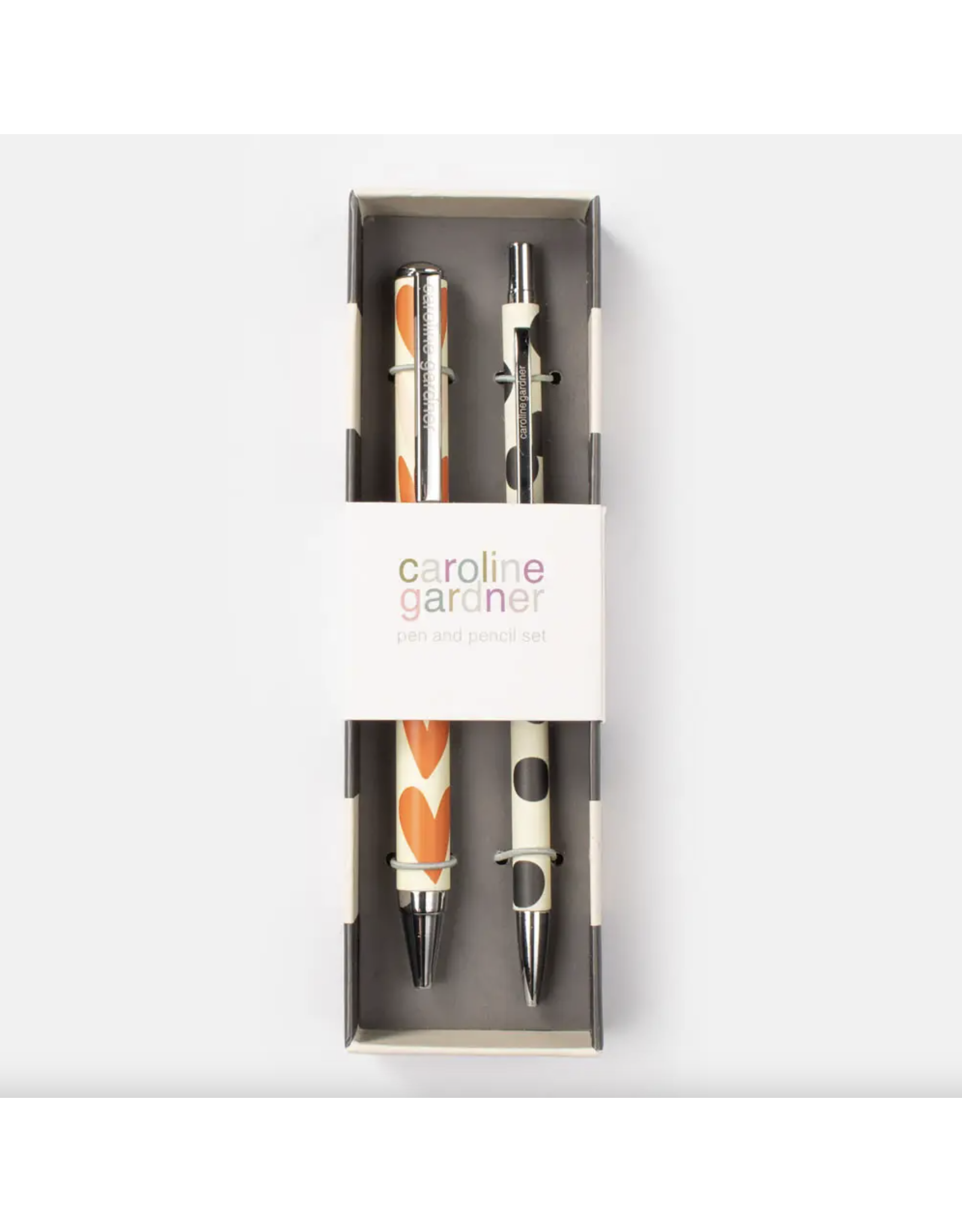 Caroline Gardner Pen + Pencil - Orange Hearts/Mono Spots