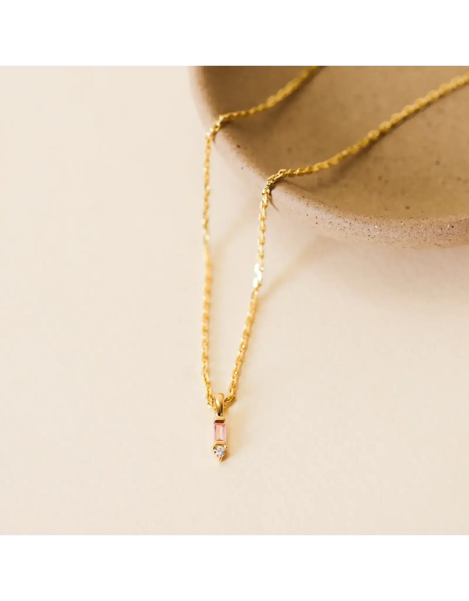 JaxKelly Baguette Drop Pendant Necklace - Pink