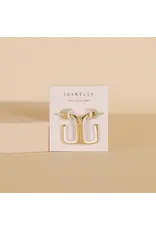 JaxKelly White Enamel Large Rectangle Hoop Earrings