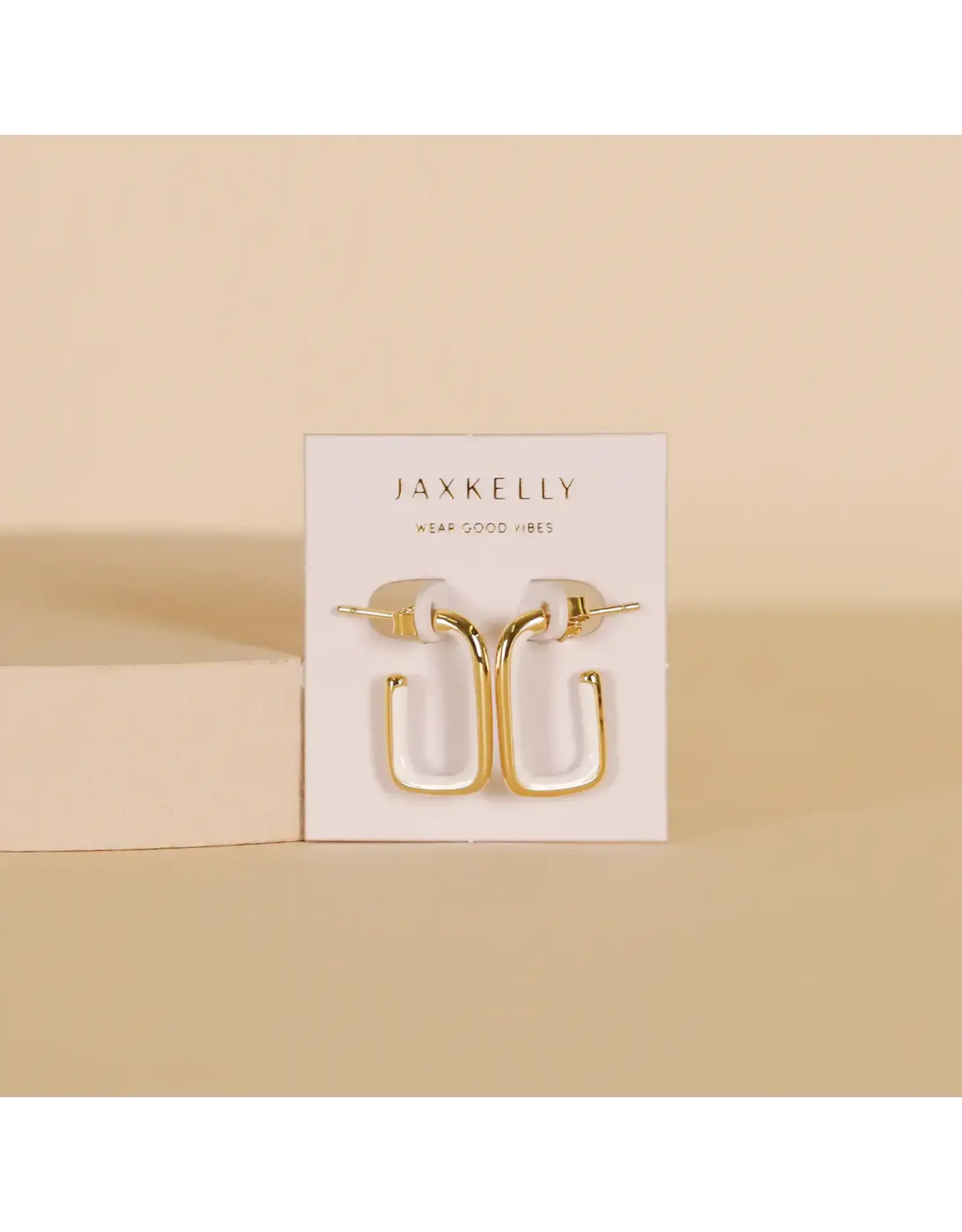 JaxKelly White Enamel Large Rectangle Hoop Earrings