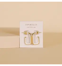 JaxKelly White Enamel Large Rectangle Hoop Earrings