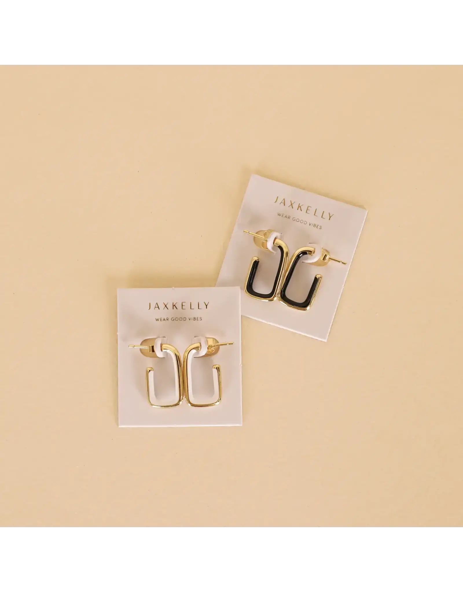 JaxKelly White Enamel Large Rectangle Hoop Earrings