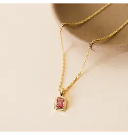 JaxKelly Necklace - Rectangular Baguette Pink Pendant