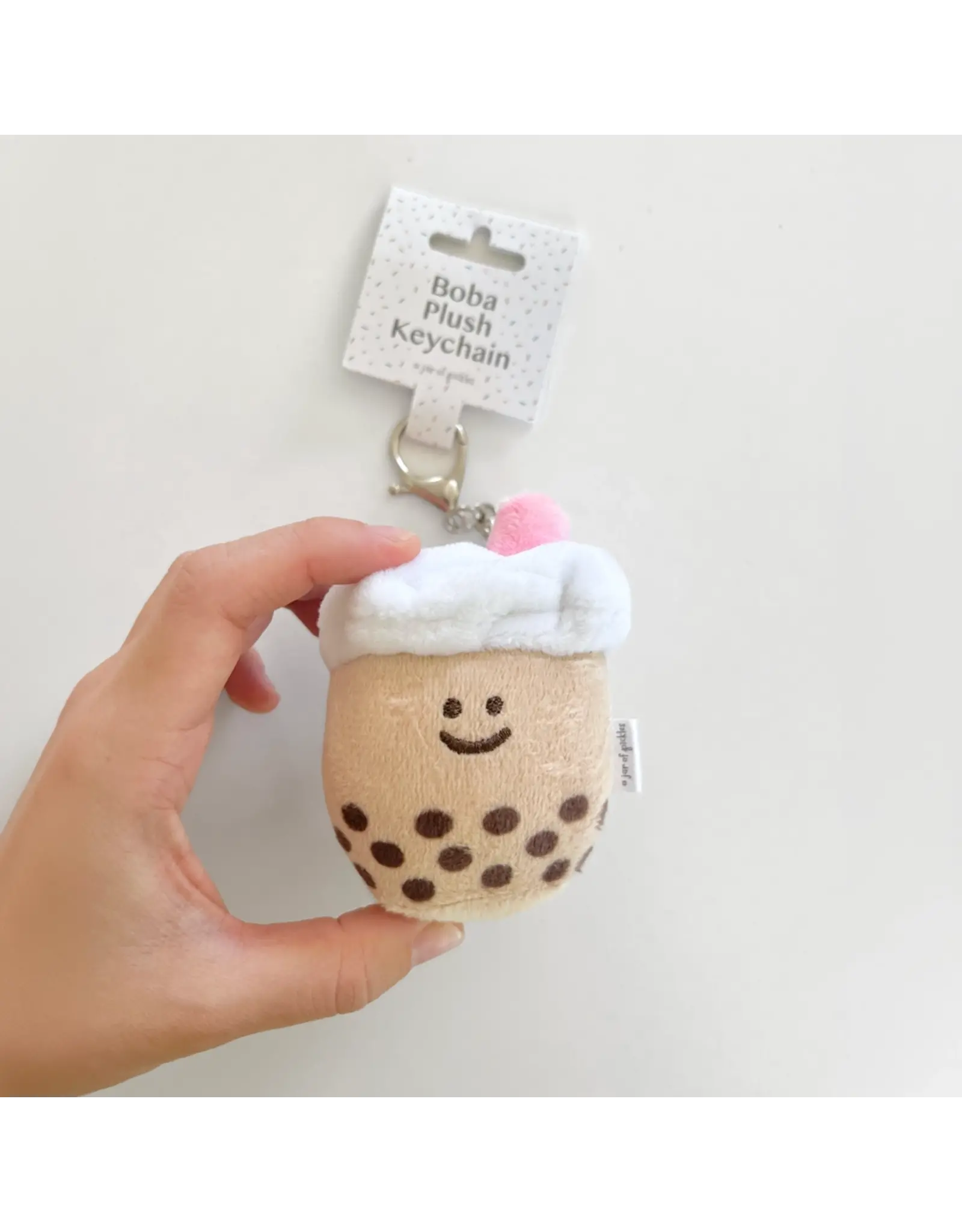 A Jar Of Pickles Mini Boba Milk Tea Plushie Keychain - Pink