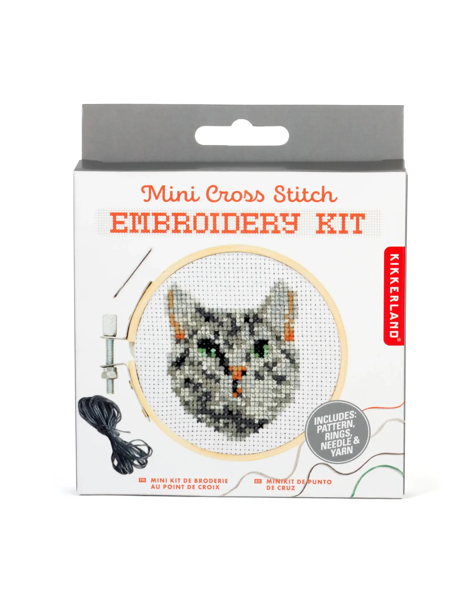 Kikkerland Mini Cross Stitch Embroidery Kit - Cat