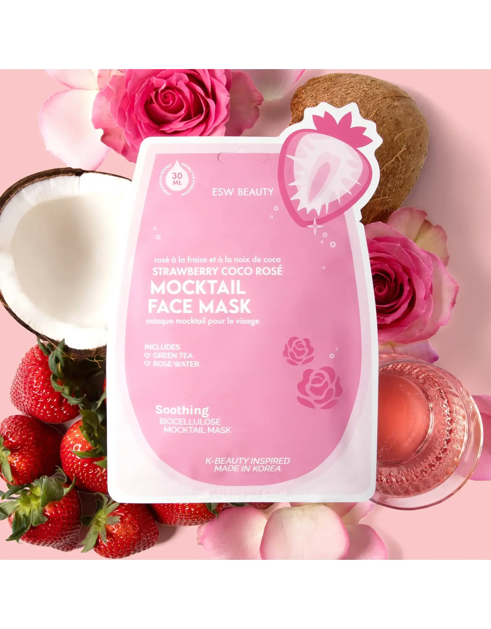 ESW Beauty Strawberry Coco Rosé Soothing Biocellulose Mocktail Mask