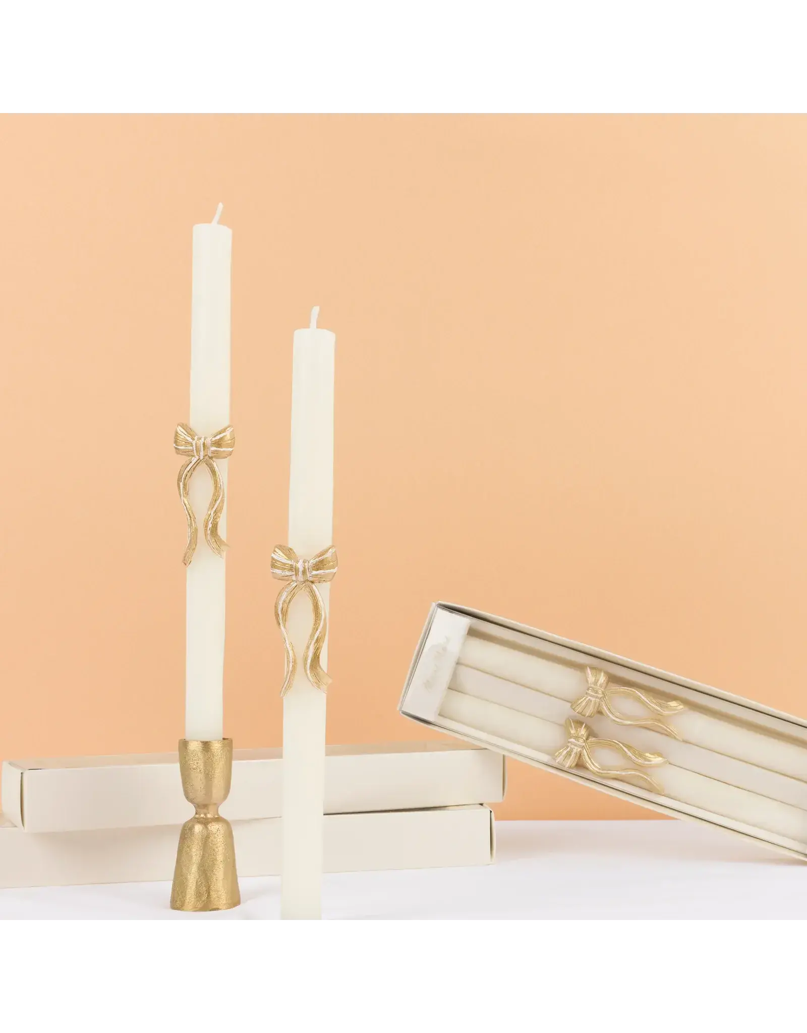 Gold Stripy Bow Table Candles