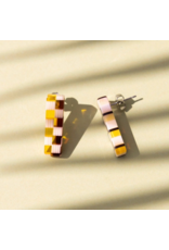 Nat + Noor Ivy Checkered Earrings - Yellow + Cream