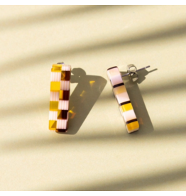Nat + Noor Ivy Checkered Earrings - Yellow + Cream