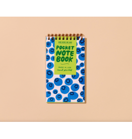 And Here We Are Blueberries Letter Press Spiral Pocket Size Notebook
