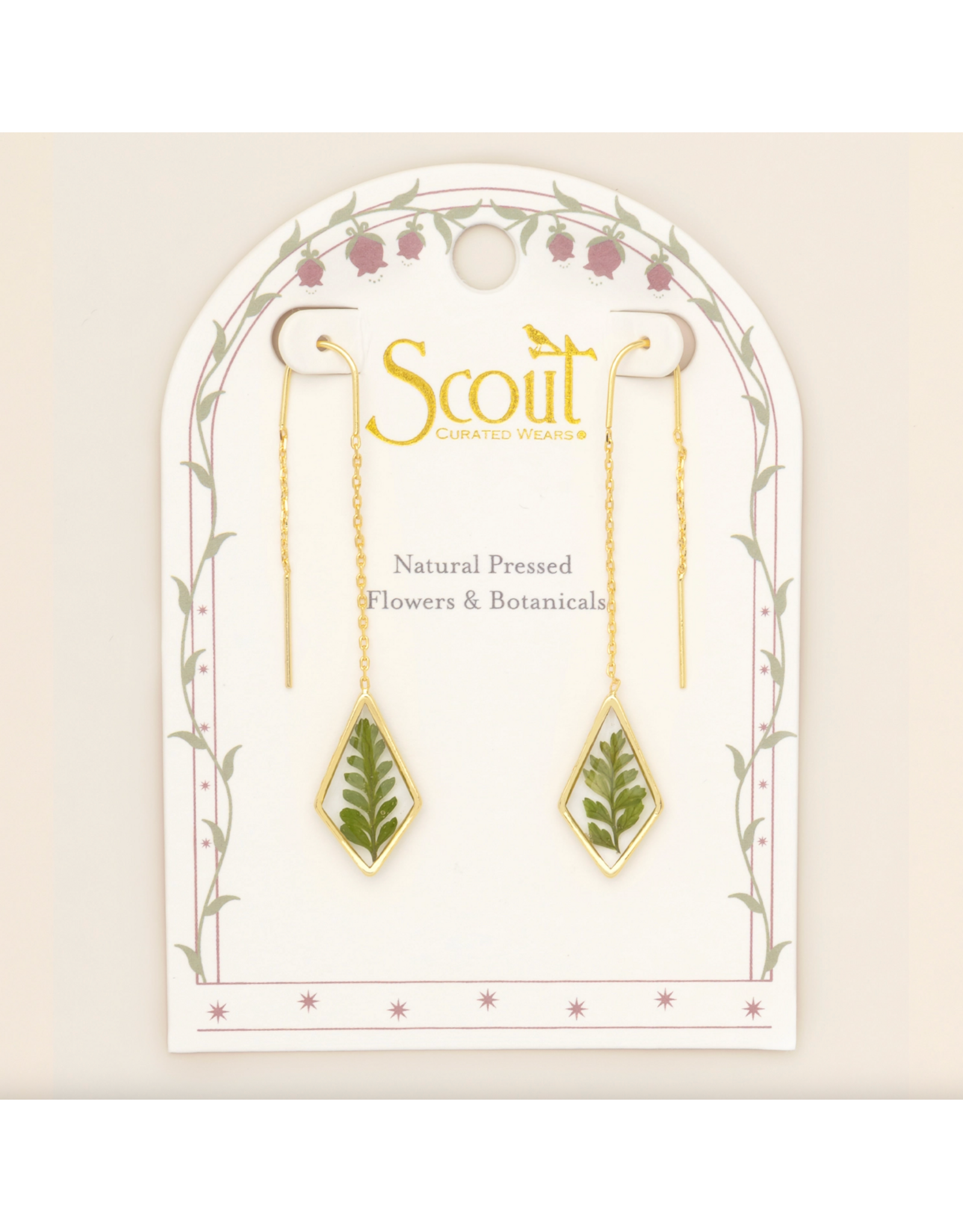 Scout Curated Wears Pressed Flower Thread Earring - Green Bracken Fern/Gold