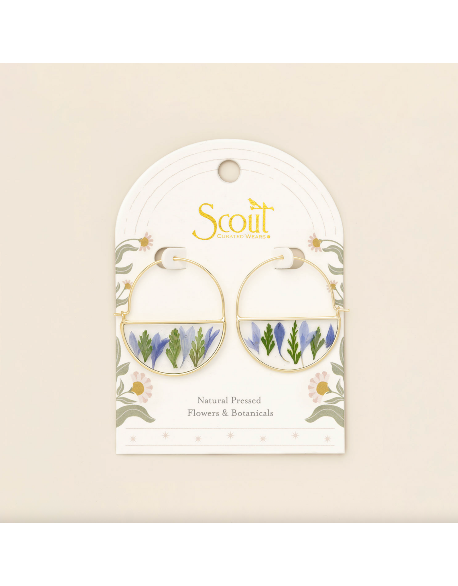 Scout Curated Wears Pressed Flower Hoop Earring - Purple Cornflower/Gold