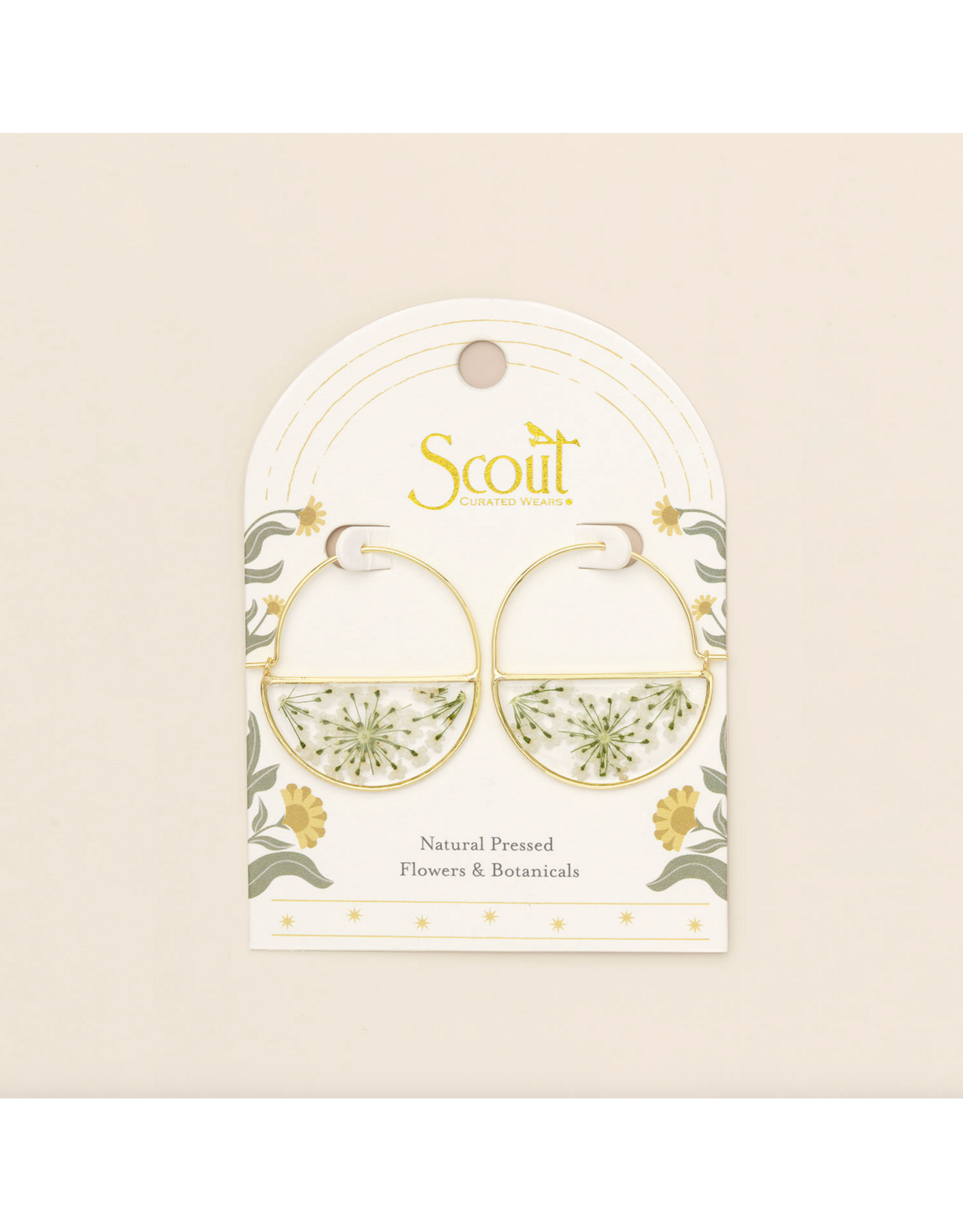 Scout Curated Wears Pressed Flower Hoop Earring - White Lace Flower/Gold