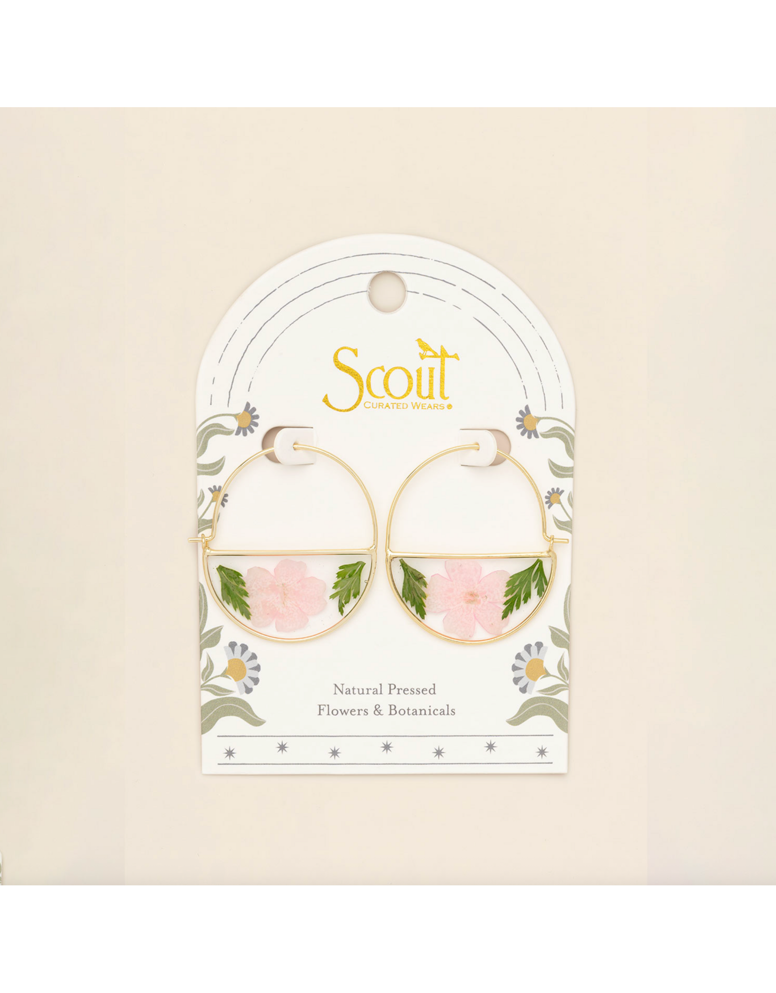 Scout Curated Wears Pressed Flower Hoop Earring - Pink Cherry Blossom/Gold