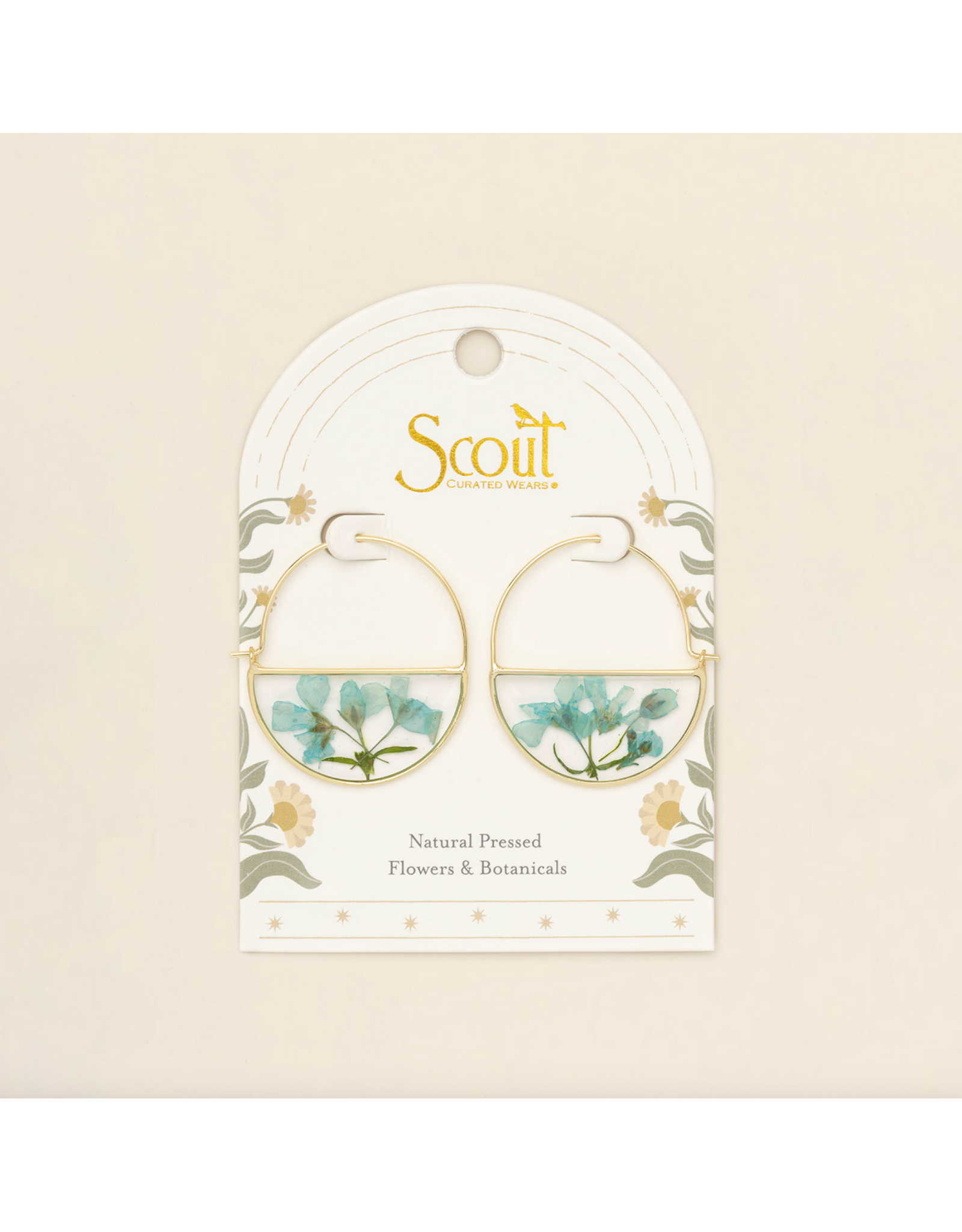 Scout Curated Wears Pressed Flower Hoop Earring - Blue Baby's Breath/Gold
