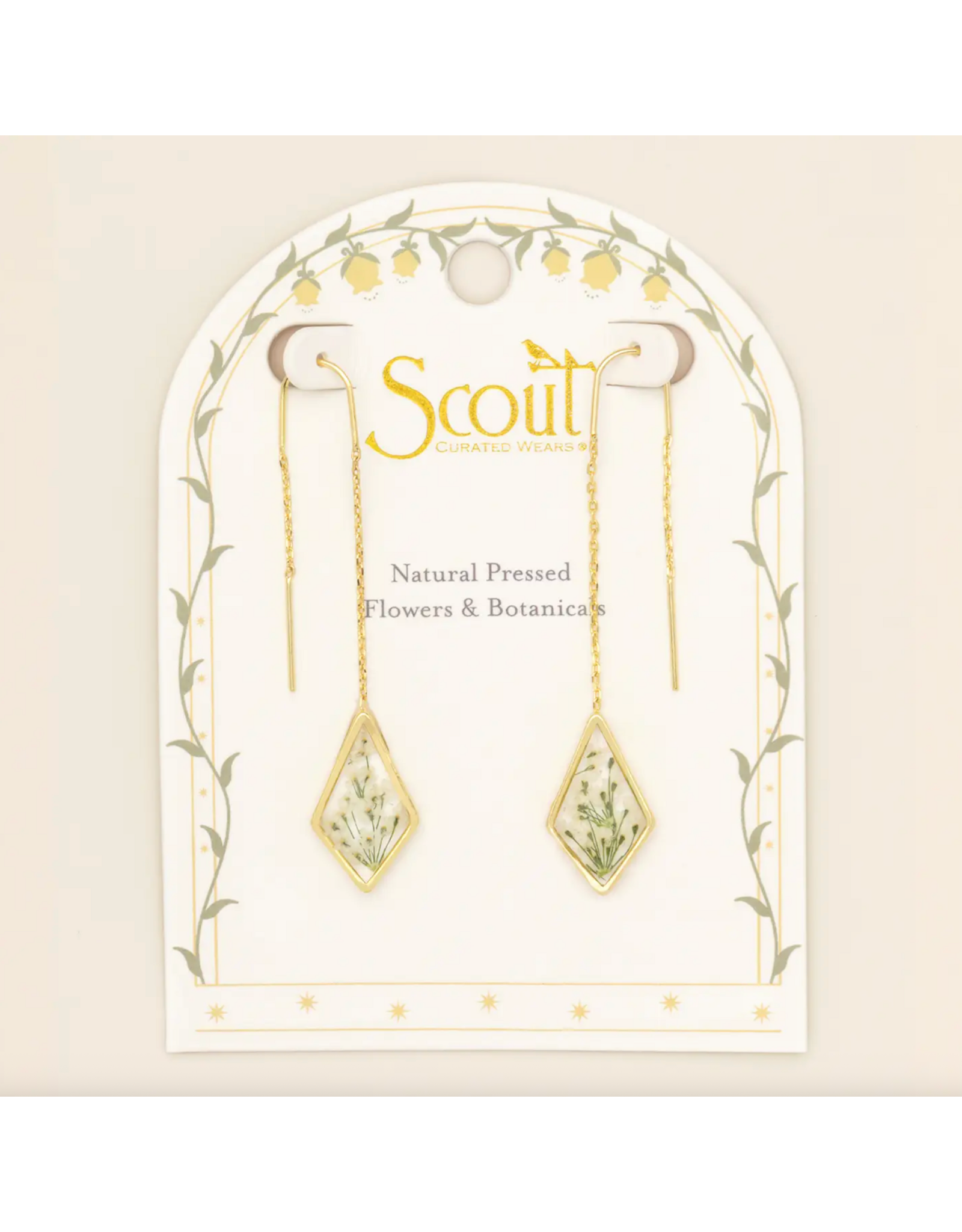 Scout Curated Wears Pressed Flower Thread Earring - White Lace Flower/Gold