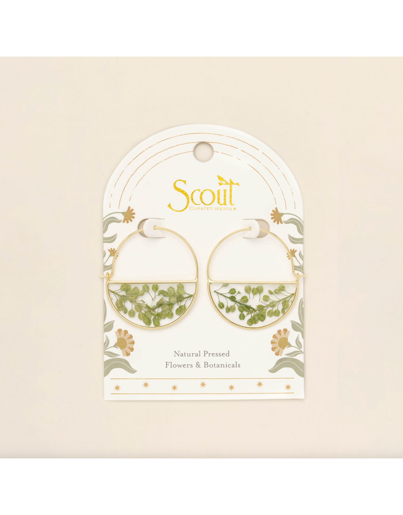 Scout Curated Wears Pressed Flower Hoop Earring - Green Peppergrass/Gold