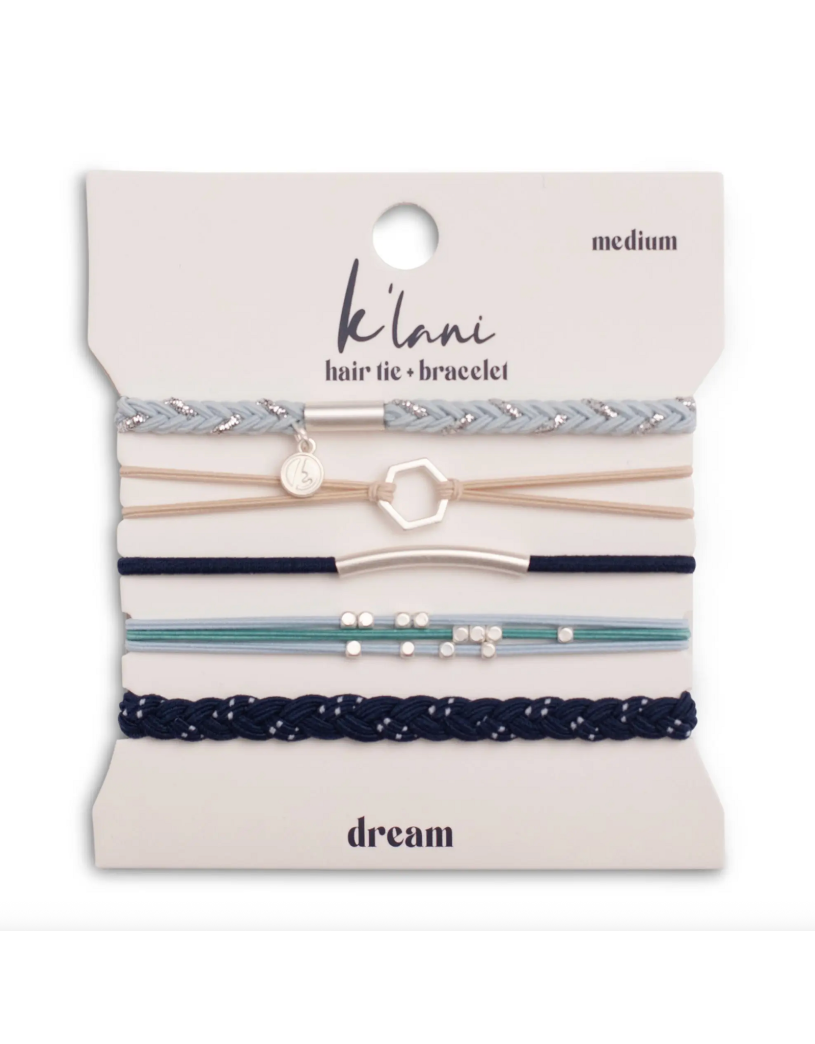 K'lani hair tie bracelets "Dream" Shades of Blue with Silver Accents Hair Tie Bracelets