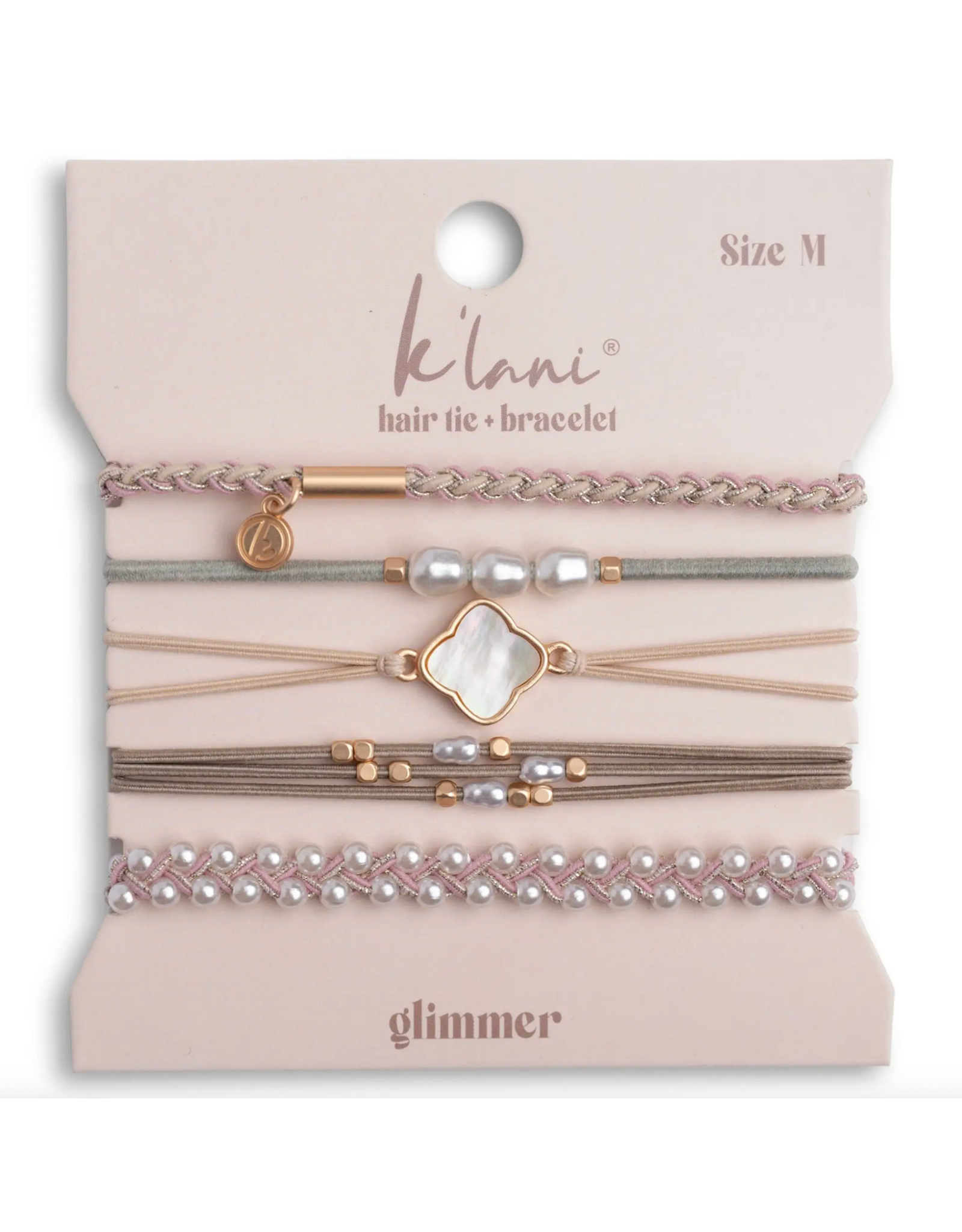 K'lani hair tie bracelets "Glimmer" Soft Pinks with Pearl and Gold Accent Hair Tie Bracelets