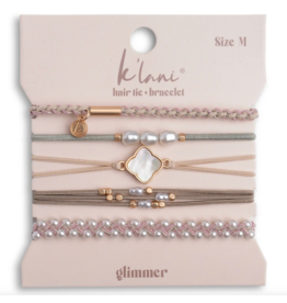 K'lani hair tie bracelets "Glimmer" Soft Pinks with Pearl and Gold Accent Hair Tie Bracelets