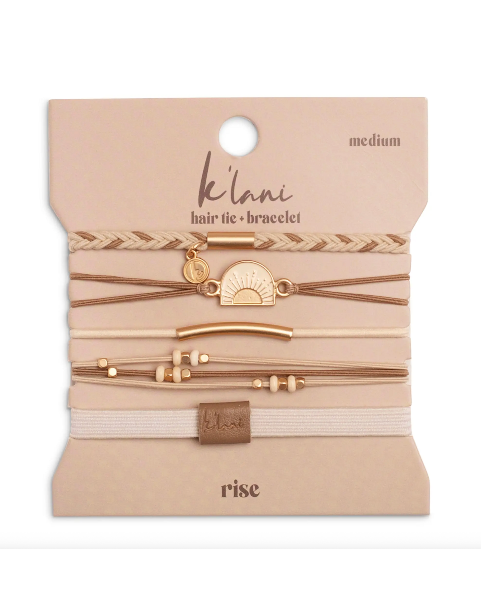 K'lani hair tie bracelets "Rise" Cream and Tan with Gold and Sun Accents Hair Tie Bracelets