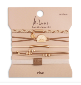 K'lani hair tie bracelets "Rise" Cream and Tan with Gold and Sun Accents Hair Tie Bracelets