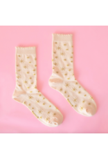 Sunshine Studios Star Crew Socks - Ivory and Gold