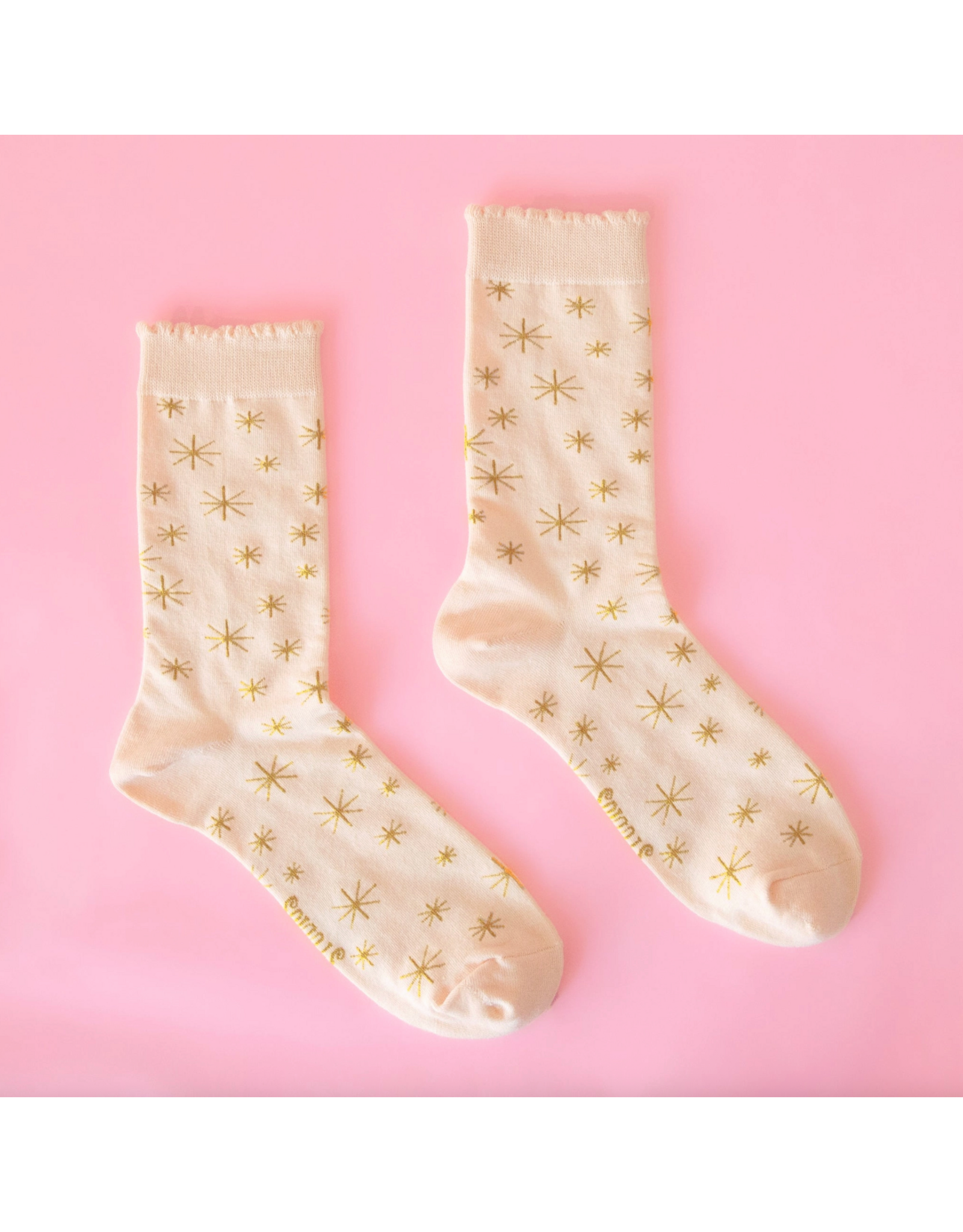 Sunshine Studios Star Crew Socks - Ivory and Gold