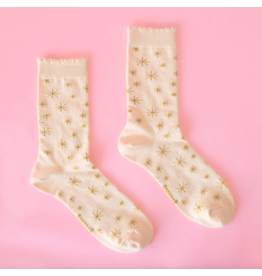 Sunshine Studios Star Crew Socks - Ivory and Gold