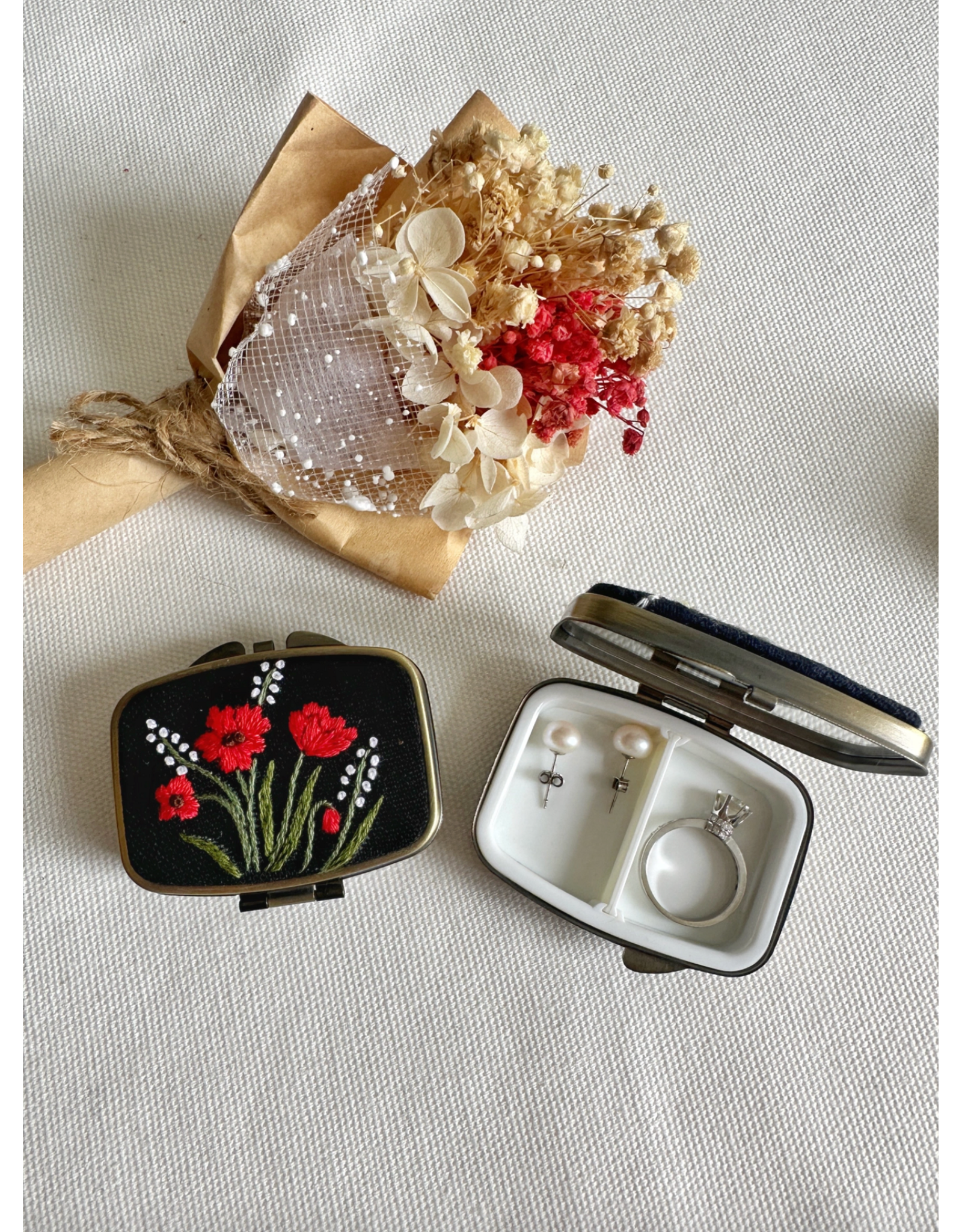 Quince Fables Floral Mini Jewelry Box - Red Poppy