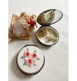 Quince Fables Floral Mini Round Jewelry Box - Pink Roses
