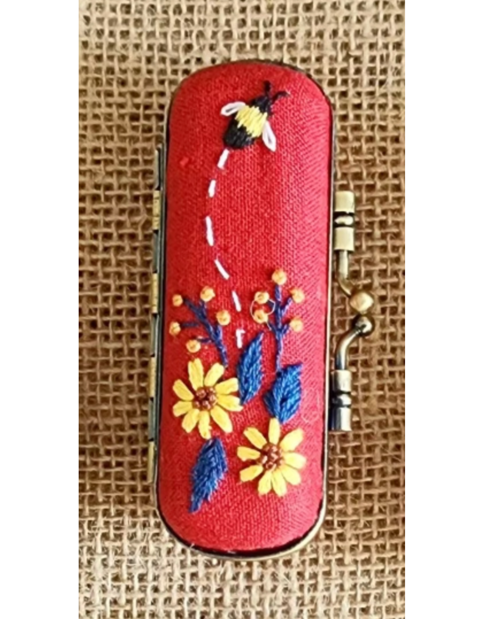 Quince Fables Vintage Embroidered Lipstick Case - Red
