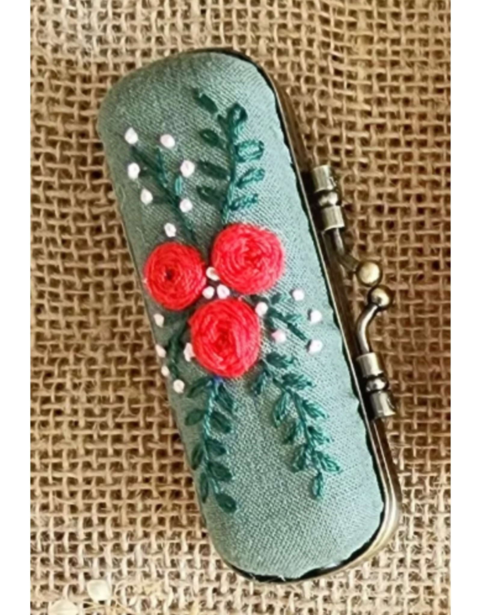 Quince Fables Vintage Embroidered Lipstick Case - Olive